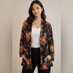 70s Vintage Fritzi of California Floral Kimono Jacket Boho Lightweight